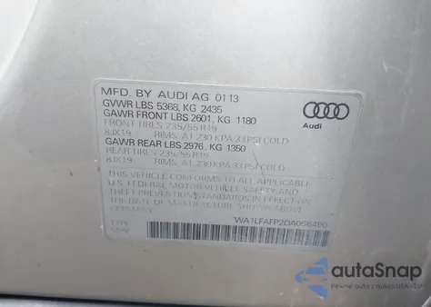 2013 Audi Q5 2.0T Premium from USA, damaged, VIN WA1LFAFP2DA056490